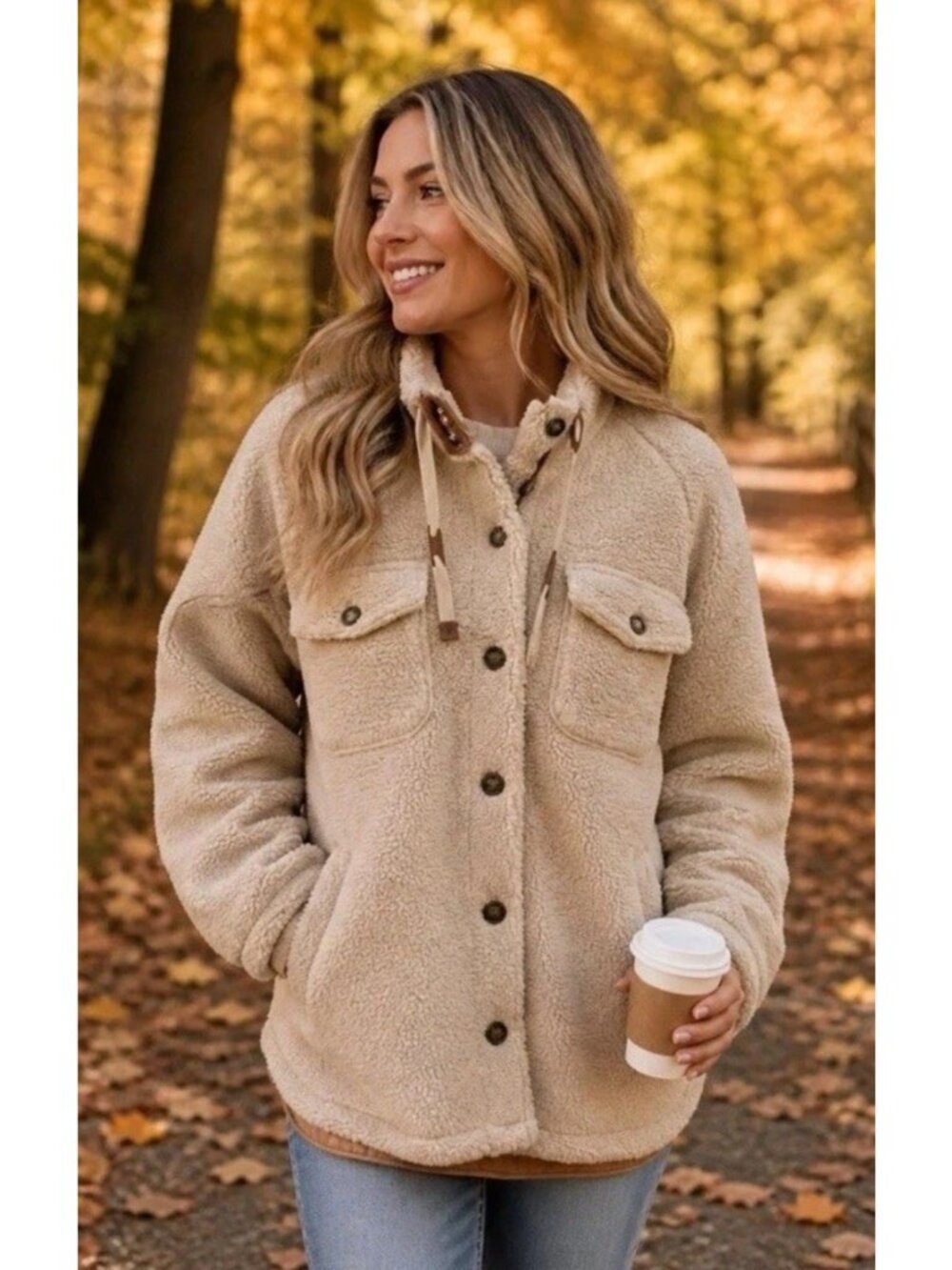 Koolaburra By UGG Relaxed Faux Sherpa Fleece Shirt Jacket Shacket XL Tan Beige